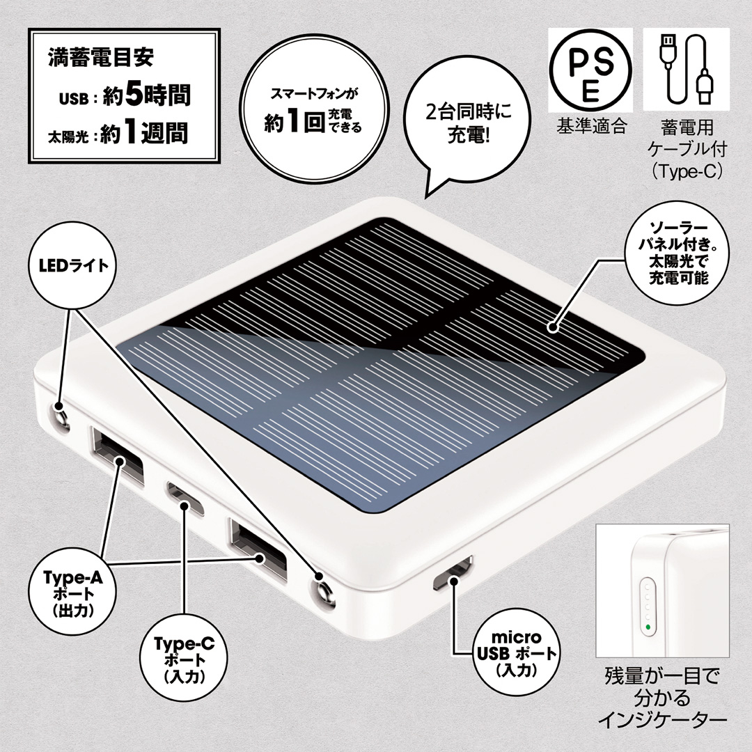 ソーラーパネル付きモバイルバッテリー5000
