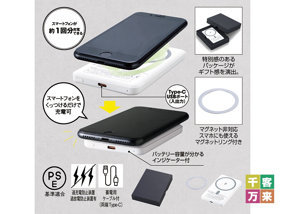 マグネット式ワイヤレスバッテリー5000（マグネットリング付き）