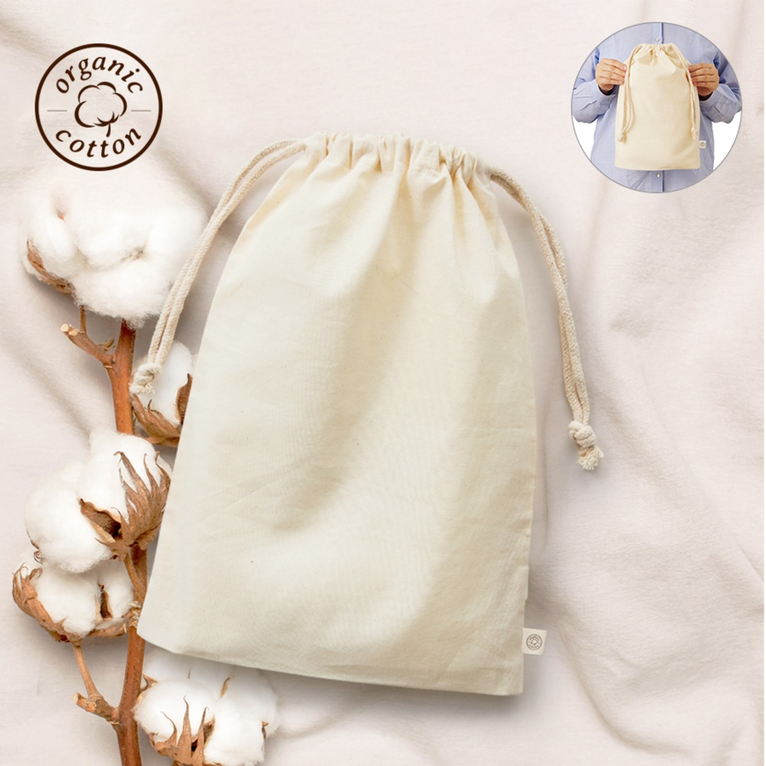 【欠品】オーガニックコットンガゼット巾着（L） ナチュラル